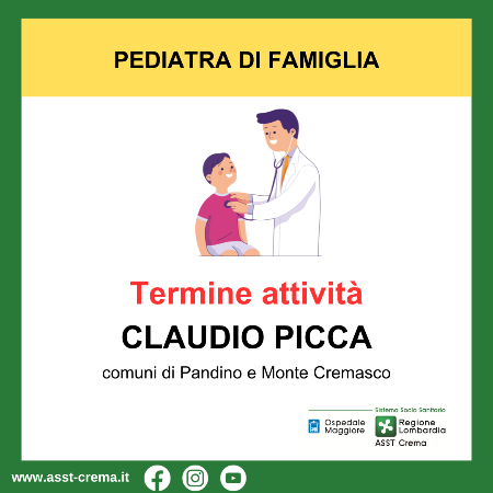 Termine attività Claudio Picca - comuni di Pandino e Monte Cremasco