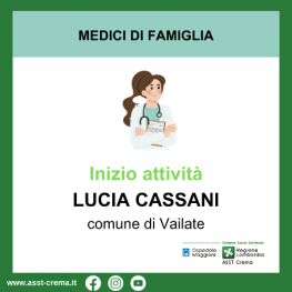 News Inizio attività dott.ssa Lucia Cassani - comune di Vailate