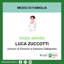 Inizio attività dott. Luca Zuccotti - comune di Soncino