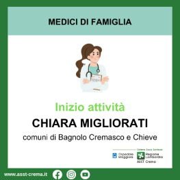 Inizio attività dott.ssa Chiara Migliorati - comuni di Bagnolo Cremasco e Chieve
