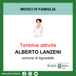 Termine d'attività dott. Alberto Lanzeni - comune di Agnadello
