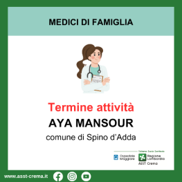 Termine attività dott.ssa Aya Mansour - comune di Spino d'Adda