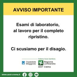 ESAMI DI LABORATORIO, AL LAVORO PER IL RIPRISTINO COMPLETO 28 novembre 2024